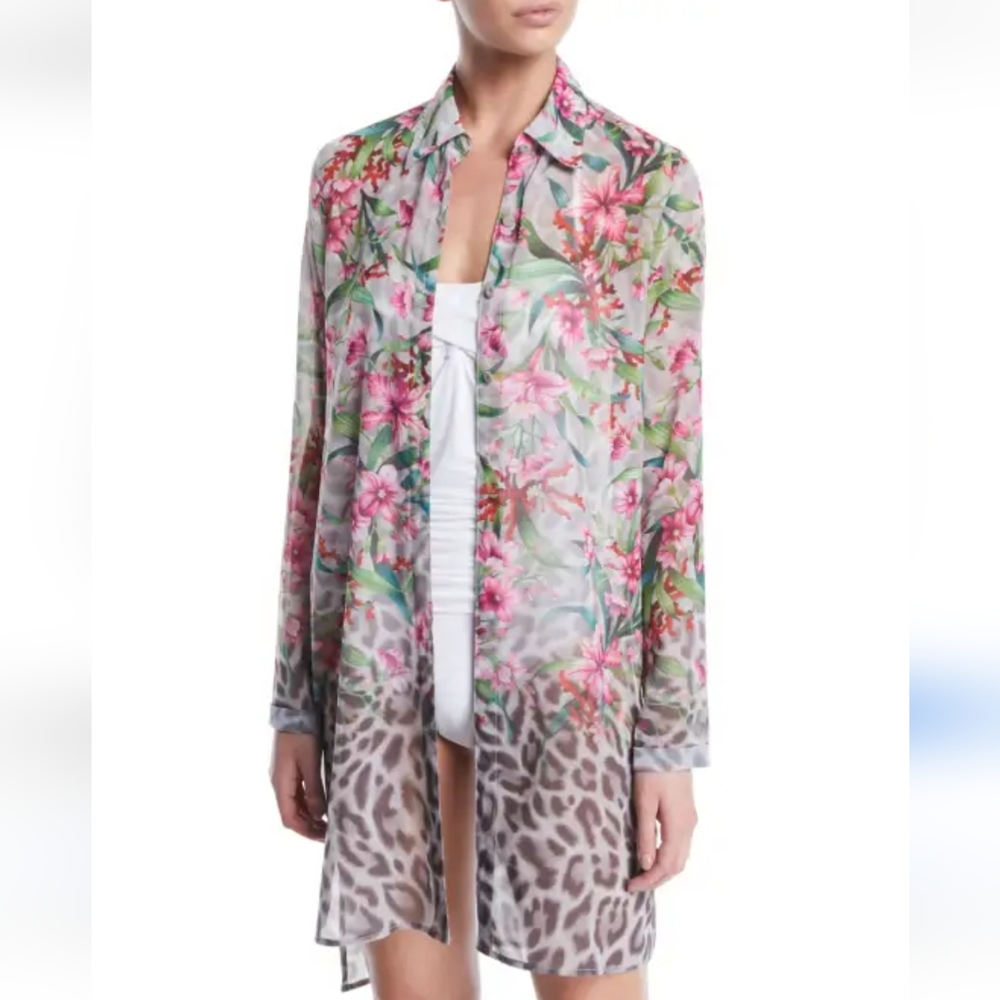 Brand new Carmen Marc Valvo swimsuit cover-up button down in large $118 msrp